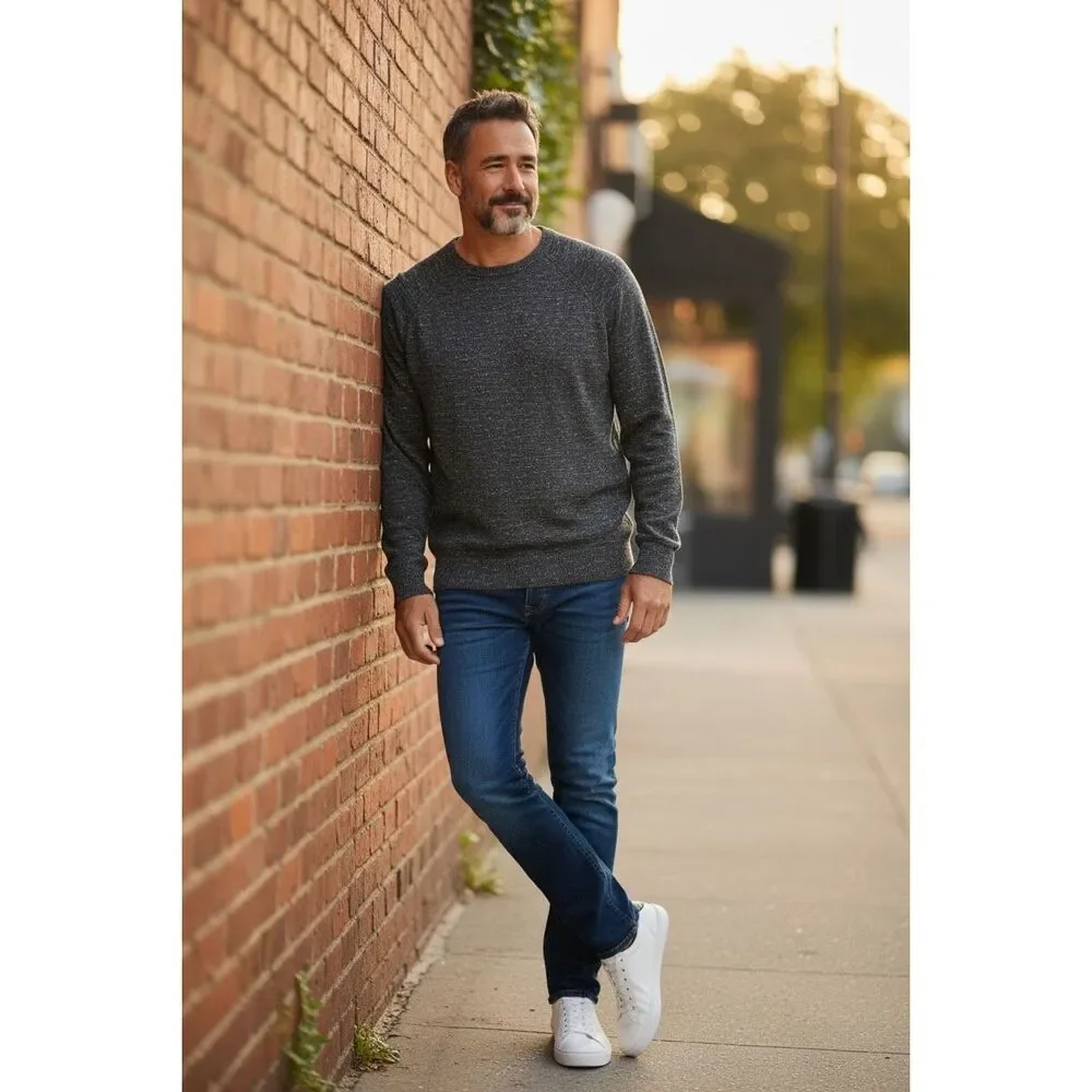 ✨Porter & Ash Men’s Heathered Gray Wool Linen CrewNeck Lightweight Sz L Sweater✨